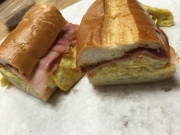 Potato & Eggs with Fresh Mozz melted in it with fried eggplant and virginia ham and ham gravy all over!